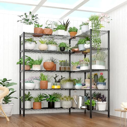 5-Tier Heavy Duty Metal Shelving Unit, Adjustable Storage Rack with Leveling Feet, Freestanding Standing Shelf Organizer, for Garage Pantry Kitchen, Black - color: Black, 5 Tier-69.69"