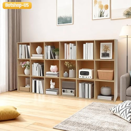 Gdrasuya10 18 Cube Storage Organizer with Closed Back Panel, 70" Long Horizontal Cube Shelf Floor Standing Opening Bookshelf, Display Shelf, Closet Cabinet for Home and Office - size: 18 Cubes