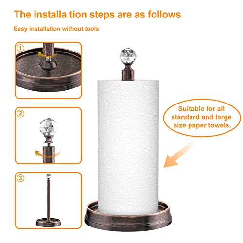 Kasunto Paper Towel Holder (with Crystal Ball) Steel Paper Towel Holder countertop，Paper Towel Holder Stand for Kitchen Countertops, Bars & Dining Tables,Fits Standard & Jumbo Rolls,Oil Rubbed Bronze - color: Oil Rubbed Bronze