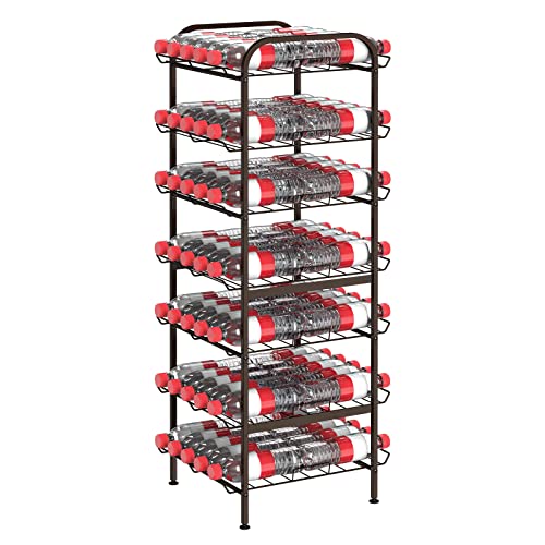 smusei Water Bottle Organizer 7 Tier Free Standing Vertical Metal Water Bottle Rack Shelf Adjustable Water Bottle Beverage Drink Stand Holder for Kitchen Pantry Food Storage, Bronze - size: 7 Tier