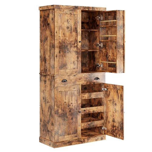 IRONCK Kitchen Pantry Cabinet 72" Height, Freestanding Cupboard with Drawer, Sliding Storage Rack, and 6 Hanging Shelves for Dining Room, Laundry, Living Room, Vintage Brown - color: Vintage Brown