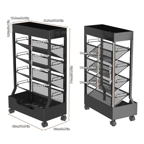 UMDONX Modern Mobile Single-Sided Metal Book Cart | Features A Metal Top Panel, A Base, and Clip-in Shelves; Suitable for Home, Office, and Classroom - color: Black