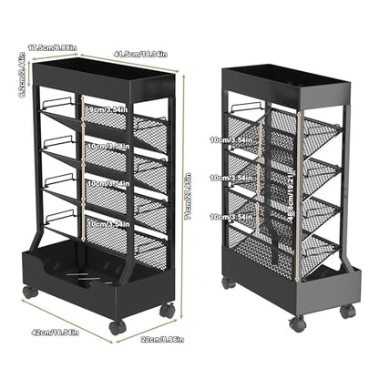 UMDONX Modern Mobile Single-Sided Metal Book Cart | Features A Metal Top Panel, A Base, and Clip-in Shelves; Suitable for Home, Office, and Classroom - color: Black