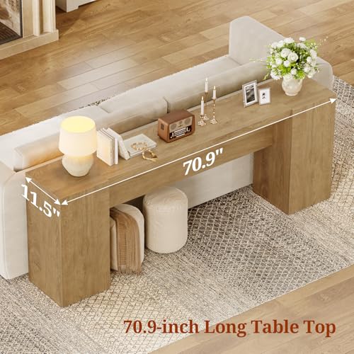 70.9-Inch Extra Long Console Table with 2 Storage Cabinet, Wood Sofa Table Behind Couch, Accent Entryway Table with Double Base for Living Room Hallway Foyer Entrance (Natural Oak)