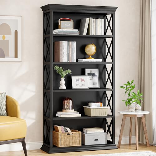 Tribesigns 6-Tier Bookcase, 71 Inches Industrial Bookshelves and Bookcases, Floor Standing 5 Shelf Display Storage Shelves Tall Bookcase for Home Office, Living Room, Bed Room, All Black - color: Black, size: 1
