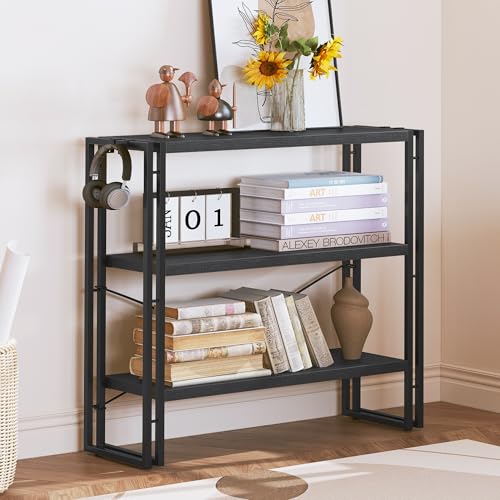 HCHQHS Bookshelf, 3-Tier Industrial Bookcase, Black Open Book Shelf, Freestanding Horizontal Bookshelves with Metal Frame - color: Black, size: 3-Tier (31.5"W x 33.5"H)