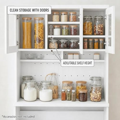 Garvee 71.5" Kitchen Cabinet with Trash Can Storage, Kitchen Trash Can Cabinet with Microwave Stand, 35.4" Wide Kitchen Pantry with Garbage Storage for Dining Room - color: White