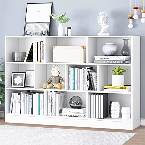 IOTXY Open Shelf Low Bookcase - Wooden 3-Tier Cube Bookshelf, Warm White | MDF Material, Stable Raised Base, 10 Storage Cubby Display, Horizontal Short Shelf Unit, Scandinavian Minimalist Organizer - color: Warm White, size: 140CM Base