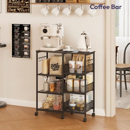 SWTYMIKI Kitchen Island Cart on Wheels - 4 Tier Rolling Kitchen Table Cart with Storage Shelves, 6 Removable Hooks& Locking Casters, Coffee Bar Cabinet for Dining Room Pantry Office, Black - size: 28x11.81in, style: Black