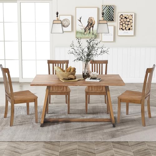 COLAMY Wooden Dining Chairs Set of 2, Farmhouse Dining Room Chairs, Windsor Spindle High Back Side Chairs, Armless Rubberwood Kitchen Table Chairs, Light Brown - color: Light Brown, size: Set of 2