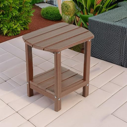 nalone Adirondack Side Table 16.5" Outdoor Side Table HDPE Plastic Double Adirondack End Table Small Table for Patio(Wood) - color: Brown