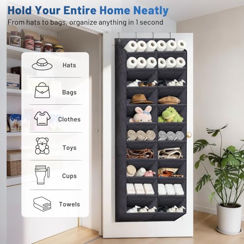 MISSLO 30-40 Pairs Over the Door Shoe Organizer for Closet 20 Extra Large Deep Pockets Hanging Shoe Rack for Door 10-Tier Heavy Duty Shoes Storage Hanger Fits Size 15 Sneakers, Boots, Heels, Black