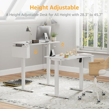 KLUVIS White Electric Standing Desk - 32 Inch Small Adjustable Height Stand up Desk for Writing Study Work, Mini Sit to Stand Desks Workstation for Small Space Adult Boys Girls Bedroom Home Office - size: 31.5''