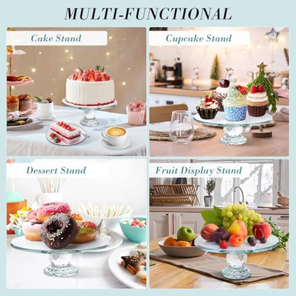 Uten Crystal Glass Cake Stand 11" for Cupcake, Birthdays, Weddings | Clear Cake Pedestal Stand and Serving Plate, Flat Top Surface, Dessert Tray with Heavy Glass, Elegant Gift, Dishwasher Safe - color: Crystal Glass