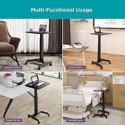 Kantek Mobile Sit Stand Laptop Cart, Adjustable Height (29"-49"), Rolling Laptop Computer Workstation 23.6" x 20.5", Foot Pedal Control, Steel Frame, Black - color: Black, style: Compact