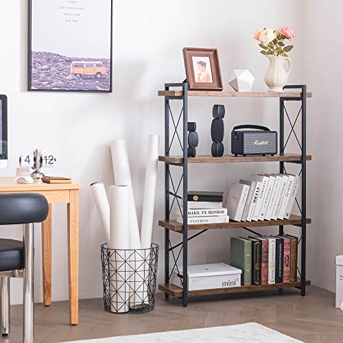 HCHQHS Bookshelf, 4-Tier Industrial Bookcase, Rustic Open Book Shelf, Freestanding Tall Bookshelves with Metal Frame - color: Rustic Brown, size: 4-Tier (35.8"W x 51.2"H)
