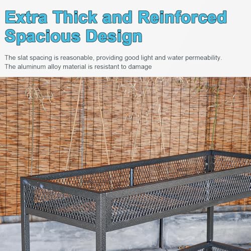 Heavy-Duty Plant Stand Outdoor Aluminum with Wheels | Waterproof Rust-Resistant Metal Plant Rack, High Capacity Moving Garden Cart for Patio Garden Balcony