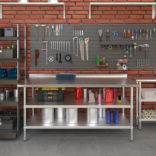 AmGood Stainless Steel Work Table with 1.5" Backsplash and 2 Shelves | Metal Kitchen Food Prep Table | NSF (72" Long x 30" Deep) - size: 72" Long x 30" Deep