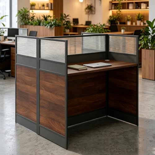 4 Person Standing Office Desk with Built-In Outlet,94.5 Inch Cubicle Desk Workstation with Privacy Panel & Wire Grommet,Large Gaming Study Writing Table for Home/Office (White+Black, 47.2 Inch) - color: White+black, size: 47.2 Inch