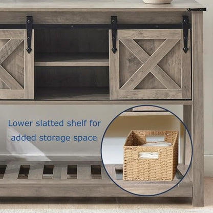 Grey Farmhouse Entryway Table, Rustic Hallway Table with Storage Shelf, Sofa Table with Sliding Barn Doors for Hallway, Entryway, Living Room, Foyer - color: Grey