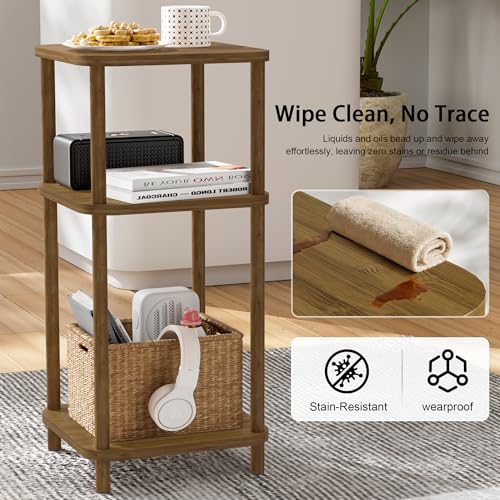 Bamboo End Table with Charging Station, Side Table for Small Space, Small Table Stand, Narrow Wooden Bedside Table Nightstand with Shelves, for Nursery, Living Room, Bedroom, Brown - color: Brown