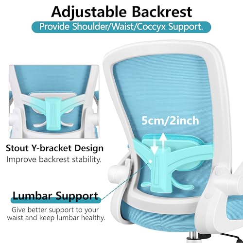 FelixKing Office Chair, Ergonomic Desk Chair Breathable Mesh Chairs Adjustable High Back Lumbar Support Flip-up Armrests, Executive Rolling Swivel Comfy Computer Chairs Home Office Blue - color: Blue