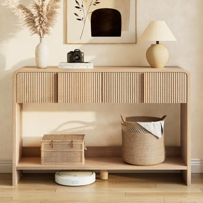 AMERLIFE 45" Fluted Entryway Console Table with 2 Drawers and Open Shelf | Modern Entryway Table, Rounded Edges, Wood Sofa Table for Hallway, Foyer, Behind Couch, Living Room, Natural Oak - color: Natural Oak - Fluted Panel, size: 45"