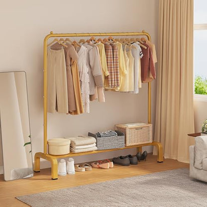 Metal 43.3 Inches Garment Rack with Bottom Shelf Clothing Rack for Hanging Clothes Coats Skirts Shirts Sweaters Gold | Metal 43.3 Inches Garment Rack Clothing Clothes Rack with Bottom Shelf for Hanging Clothes Coats Skirts Shirts Sweaters Gold - color: Go