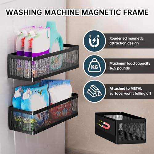 2-Pack Magnetic Shelves Laundry Room Organization | Strong Magnet Organizer,Tall Guardrails to Prevent Falling, For Washing Machine, Refrigerator, Kitchen & Pantry