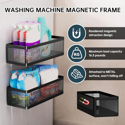 2-Pack Magnetic Shelves Laundry Room Organization | Strong Magnet Organizer,Tall Guardrails to Prevent Falling, For Washing Machine, Refrigerator, Kitchen & Pantry
