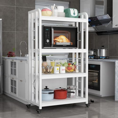 SIREDEEP Bakers Rack with Power Outlet ，4-Tier Kitchen Baker's Rack,Microwave Stand with Storage Suitable for Kitchen,Microwave Cart, Living Room, Dinning Room，Coffee Bar（White） - color: White
