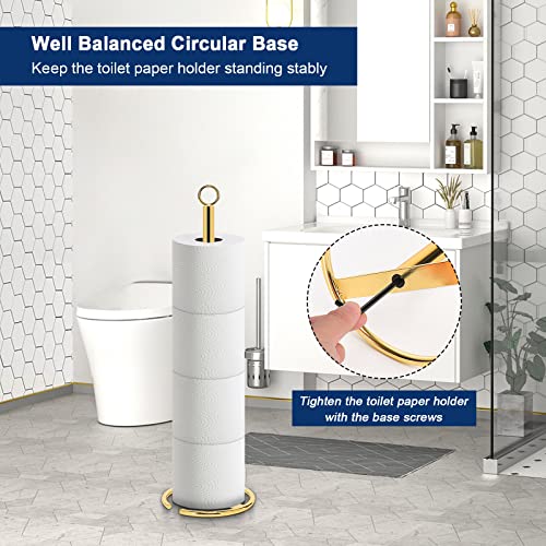 NearMoon Bath Toilet Paper Holder Stand, Freestanding Tissue Paper Storage with Reserve, Space Toilet 4 Rolls Holder for Bathroom/Kitchen Countertop-All Metal (1 Pack, Chrome Gold) - color: Chrome Gold
