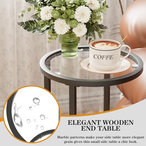 Easy Paws Round Side Table,Glass C Shaped Table,Couch End Table, Tempered Glass Snack Table with Metal Frame, Sofa Couch Bedside Table,TV Tray Table for Small Space(Black,2pcs) - color: Black