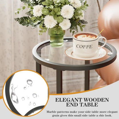 Easy Paws Round Side Table,Glass C Shaped Table,Couch End Table, Tempered Glass Snack Table with Metal Frame, Sofa Couch Bedside Table,TV Tray Table for Small Space(Black,2pcs) - color: Black