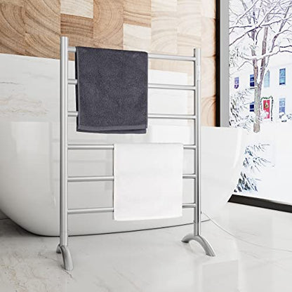 Freestanding Towel Warmer 6 Bars Plug-in Option 3 Working Modes Brushed Stainless Steel 24” W 34” H | 6 Bars, Stainless Steel,Plug-in Option, 3 Working Modes, 24" W 34" H, Freestanding & movable - color: Brushed