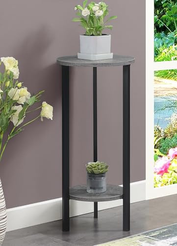 Convenience Concepts Graystone 2 Tier Tall Plant Stand 31" - Industrial Stand for Plants, Vases, and Antiques, Urban Modern Design for the Living Room, Hallway, Entryway, Cement/Black - color: Cement/Black