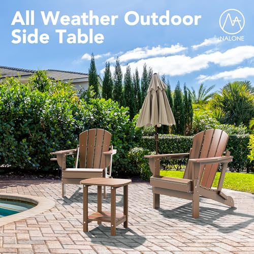 nalone Adirondack Side Table 16.5" Outdoor Side Table HDPE Plastic Double Adirondack End Table Small Table for Patio(Wood) - color: Brown