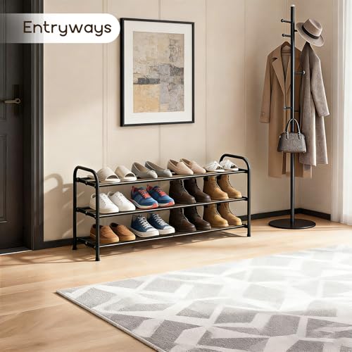 3-Tier Expandable Shoe Rack, Adjustable Shoe Shelf Storage Organizer Durable Metal Free Standing Shoe Rack for Entryway Closet Doorway (Black) - size: 3 Tier