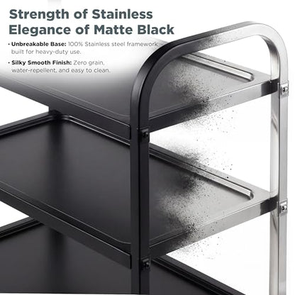 CURTA Black Stainless Steel Serving Cart, 3-Tier Rolling Utility Trolley (30"x16"x33"), Heavy Duty Painted Kitchen Cart on Wheels with Brakes, Commercial Grade for Restaurant, Hotel, Salon & Lab - color: M(black): 30''(l) X 16''(w) X 33''(h)
