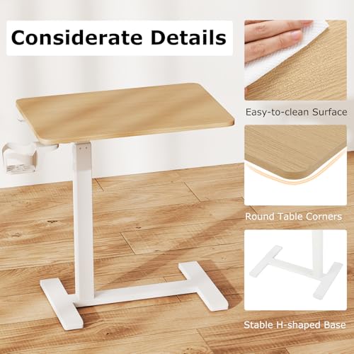 Tangkula Mobile Standing Desk, Pneumatic Height Adjustable Rolling Desk with Cup Holder & Headphone Hook, Overbed Table with Hidden Wheels, Laptop Computer Cart for Couch, Home, Office (Natural) - color: Natural