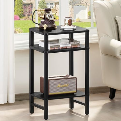 YUFAM Side Table End Table Tall Night Stand 3-Tier 2 Pack for Living Room Bedroom Bathroom Office Furniture Black - color: Black, size: 3 Tier
