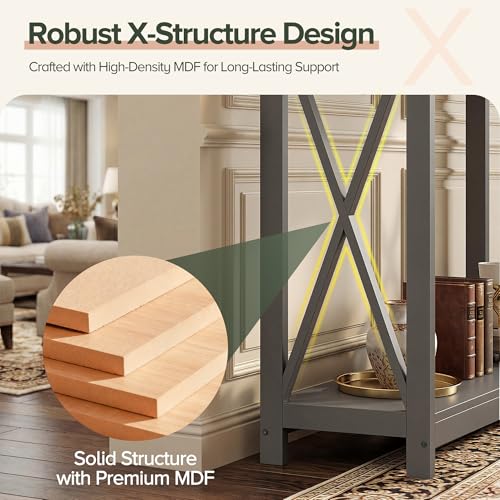 ZENY Console Table, Entryway Table, Narrow Sofa Table with 2-Tier Shelves, Entrance Table for Living Room, Entryway, Hallway, Foyer (Grey) - color: Grey, size: 39.4"W
