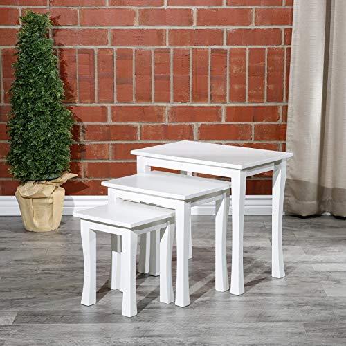 DTY Indoor Living 3-Piece Nesting Tables - Wooden Table Set of 3 for Living Room - Stackable Tables with Sleek White Finish for Stylish and Space-Saving Home Furniture - color: Boulder Design/White Finish