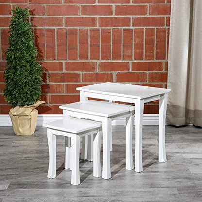 DTY Indoor Living 3-Piece Nesting Tables - Wooden Table Set of 3 for Living Room - Stackable Tables with Sleek White Finish for Stylish and Space-Saving Home Furniture - color: Boulder Design/White Finish