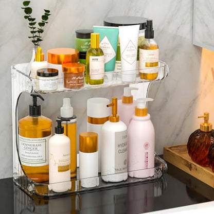 Clear 2 Tier Bathroom Organizer Countertop,10 Inch High-Capacity Vanity Shelf Organizer and Bathroom Tray for Beauty,Lotion,Skin Care,Face Products Make Up,Cosmetic Storage and Perfume Organizers
