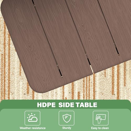Patio Side Table, Small Rectangular HDPE Adirondack End Table for Outdoor Use in Pool, Garden, Lawn, Backyard,Brown - color: Brown