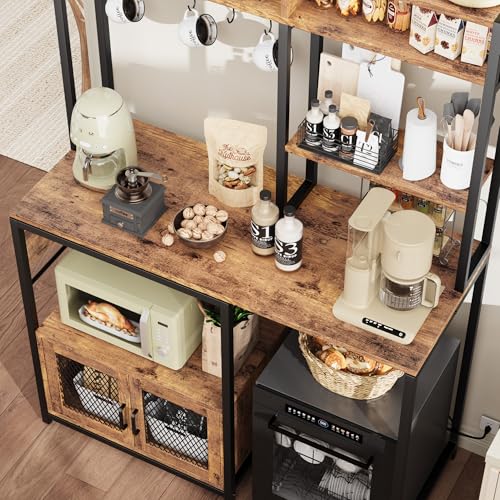 Garvee Microwave Stand with Fridge Stand Space, Industrial Kitchen Shelf with Power Outlet, Freestanding Kitchen Storage for Pantry Living Room, 47.2 x 19.7 x 68.1 Inches, Rustic Brown