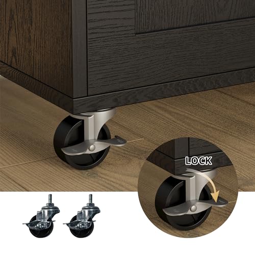 IRONCK Rolling Kitchen Island Cart with Drop-Leaf and Wine Rack, Black | Wheels, Drawers, Open Shelves, Adjustable Shelves, and Spacious Drawer Storage - color: Black
