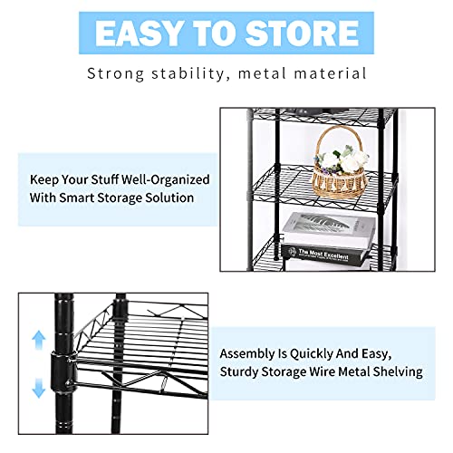 SUNLPH 5-Tier Wire Shelving Adjustable Shelves Unit Metal Storage Rack for Laundry Bathroom Kitchen Pantry Closet Organization (Black, 16.6" L x 11.4" W x 49.1" H) - size: 16.6"L x 11.4"W x 49.1"H - Basket
