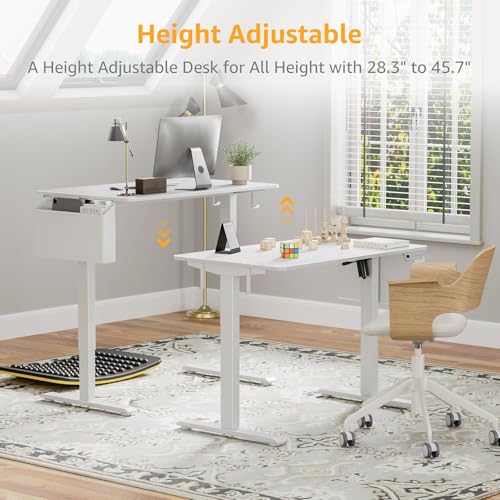 White Electric Sit To Stand Desk - 40 Inch Small Computer Desk Adjustable Height for Work Study Writing, Compact Sit Stand up Desks Table Workstation for Small Space Adult Boy Girl Home Office Bedroom - size: 39.4''